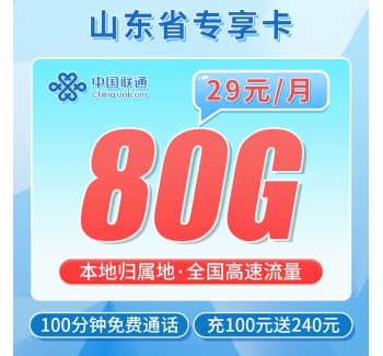 联通小鲁卡29元80G+100分钟